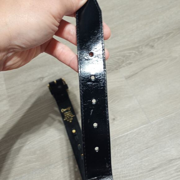 Omega Genuine Bonded Black Leather Belt with Gold X Trim and Buckle Size Medium - Picture 5 of 9